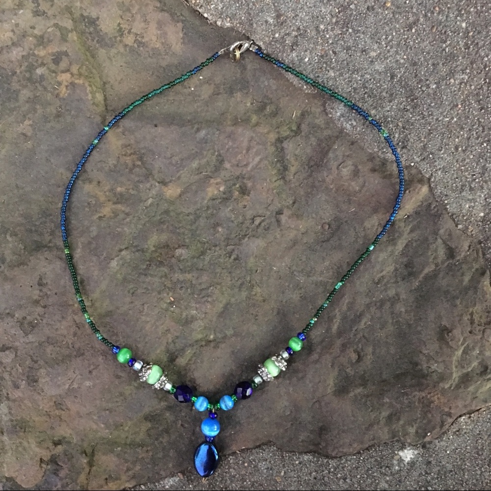 Blue & Green Handmade Beaded Necklace